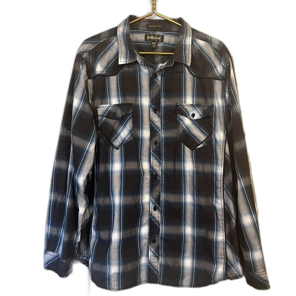 Western Plaid Button Up Shirt XXL Athletic Fit Long Sleeve Mens Casual Cowboy✨